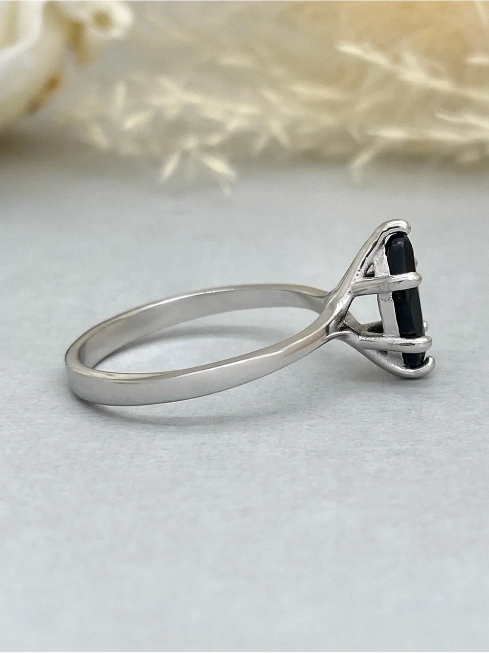 Black CZ Marquise Cut Solid Sterling Silver Women’s Solitaire Stackable Ring